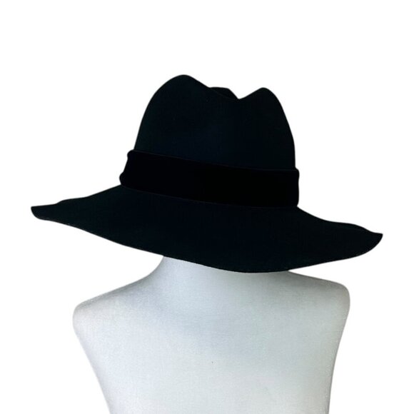 Sensi Studio - Women’s Felted Wool Fedora Hat, Velvet Band, Bow - Black, Large main image 6
